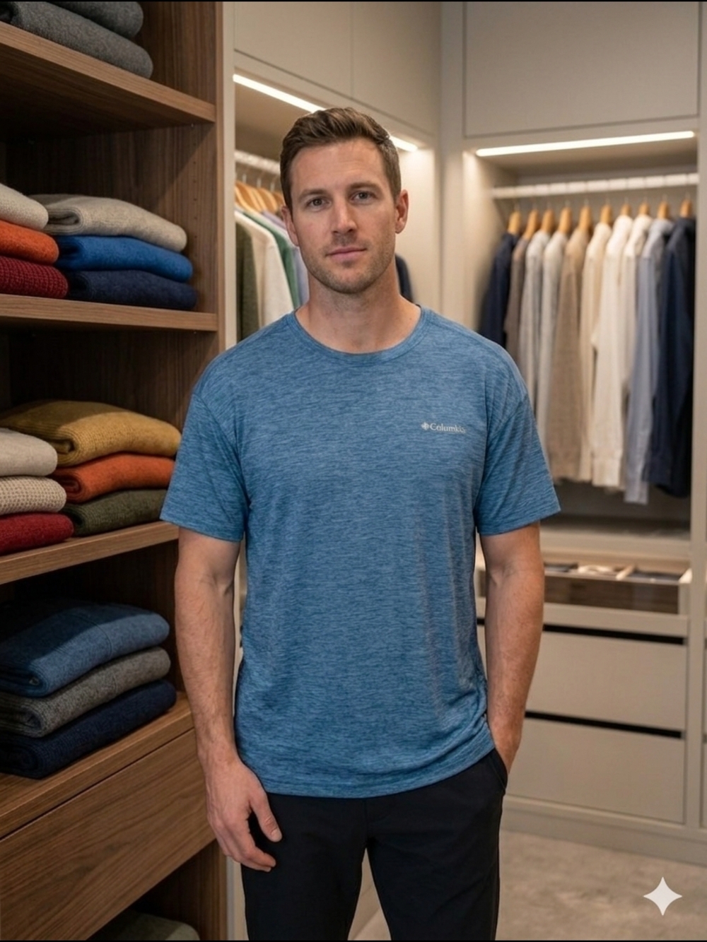 Columbia Men's Blue Heathered Short Sleeve Performance Tee - Size L (EUC)